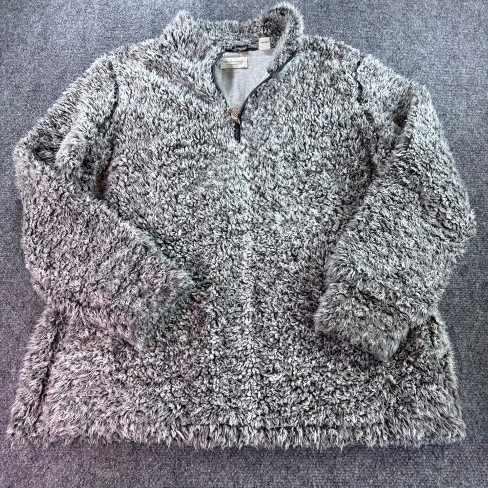 Weatherproof Vintage Pullover Mens Large Gray Sherpa Faux Fur Fleece Quarter Zip